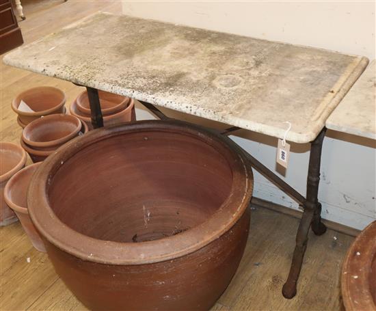 A marble top cast iron garden table W.105cm